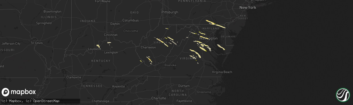 Hail map in Virginia on April 15, 2024