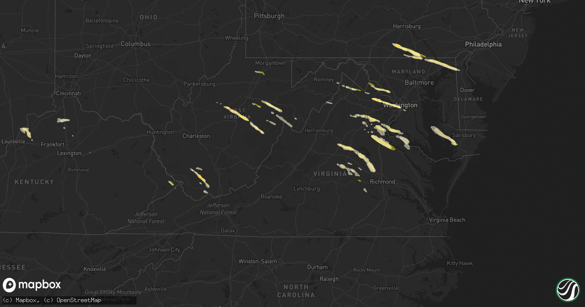 Hail map in Virginia on April 15, 2024