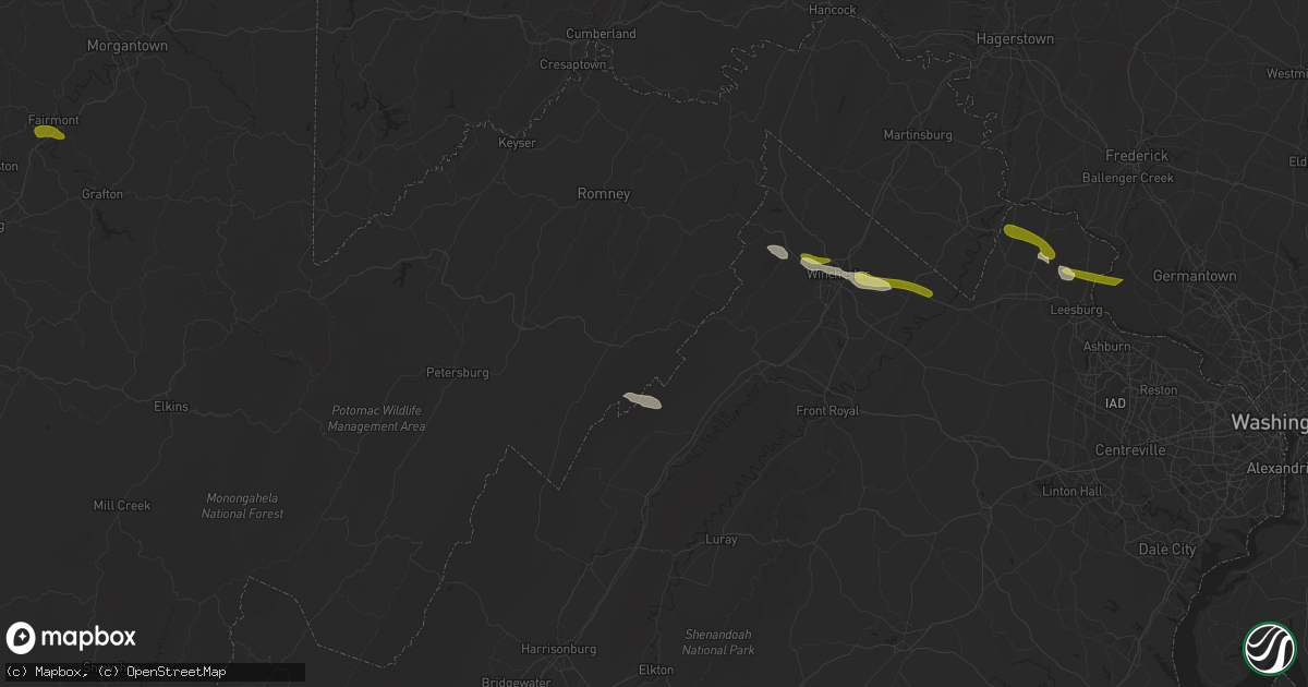Hail map in Wardensville, WV on April 15, 2024