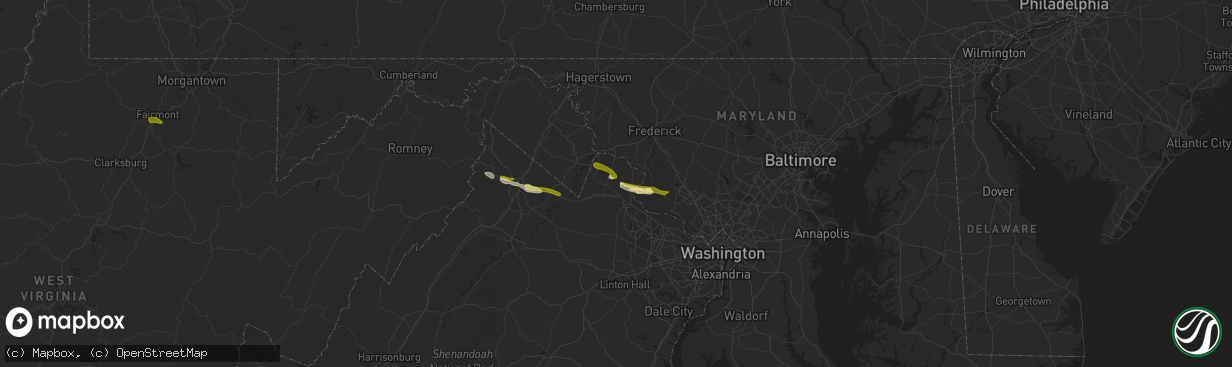 Hail map in Waterford, VA on April 15, 2024