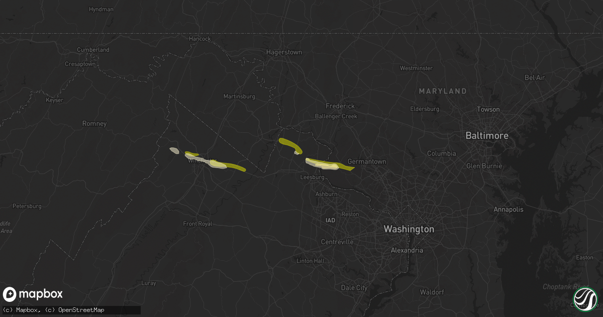 Hail map in Waterford, VA on April 15, 2024