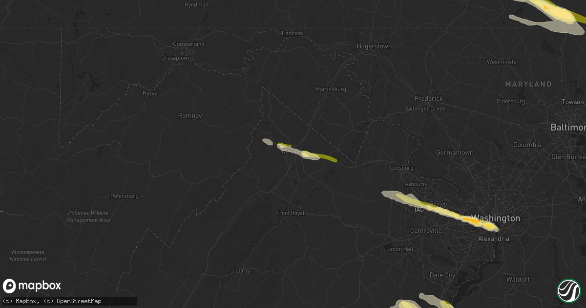 Hail map in Winchester, VA on April 15, 2024