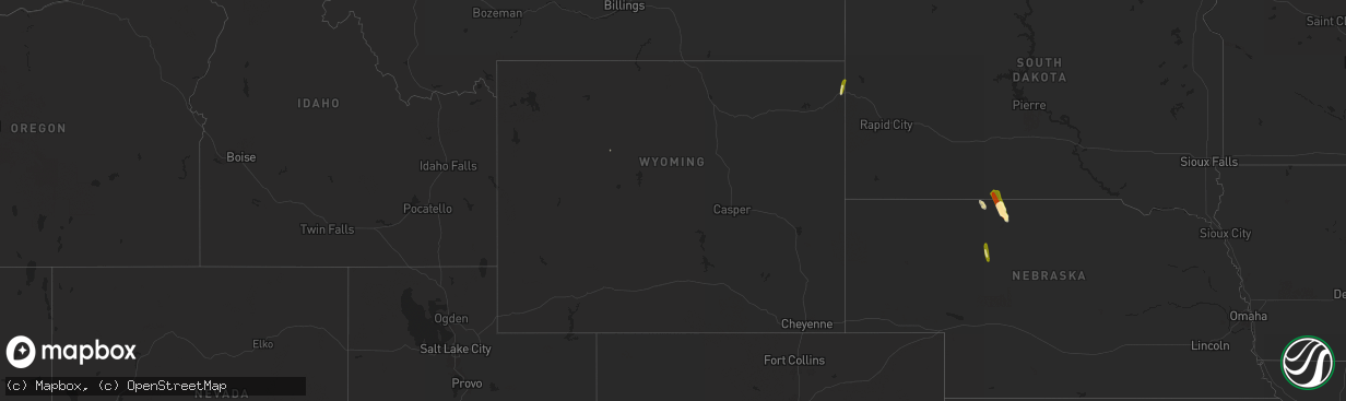 Hail map in Wyoming on April 15, 2024
