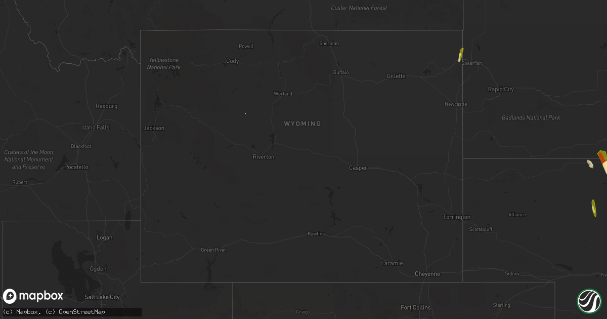 Hail map in Wyoming on April 15, 2024