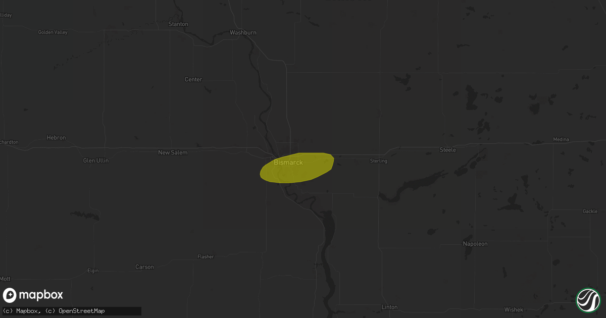 Hail map in Bismarck, ND on April 15, 2025