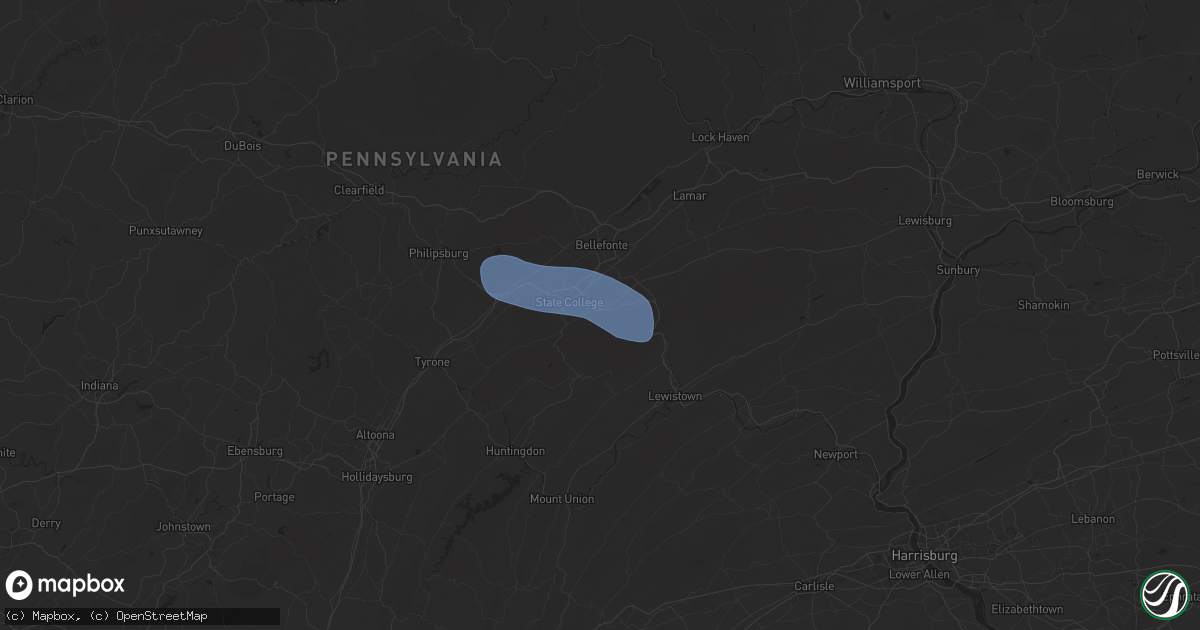 Hail map in Boalsburg, PA on April 15, 2025