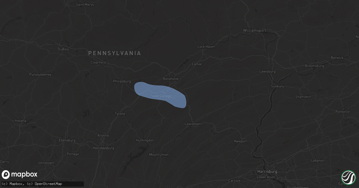 Hail map in Centre Hall, PA on April 15, 2025