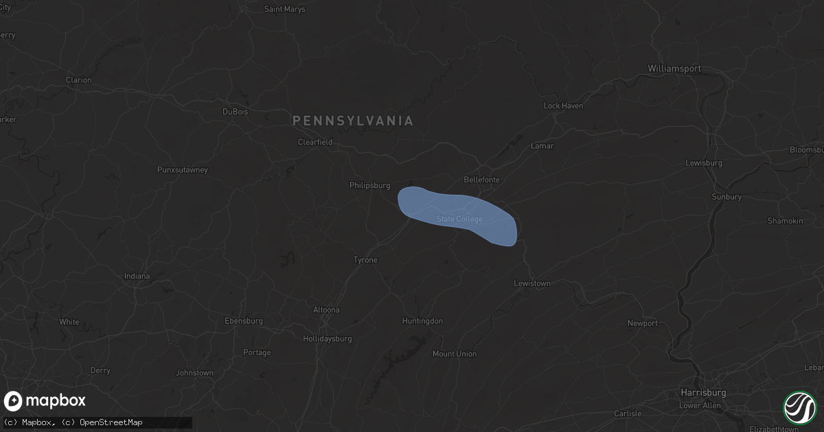 Hail map in Port Matilda, PA on April 15, 2025