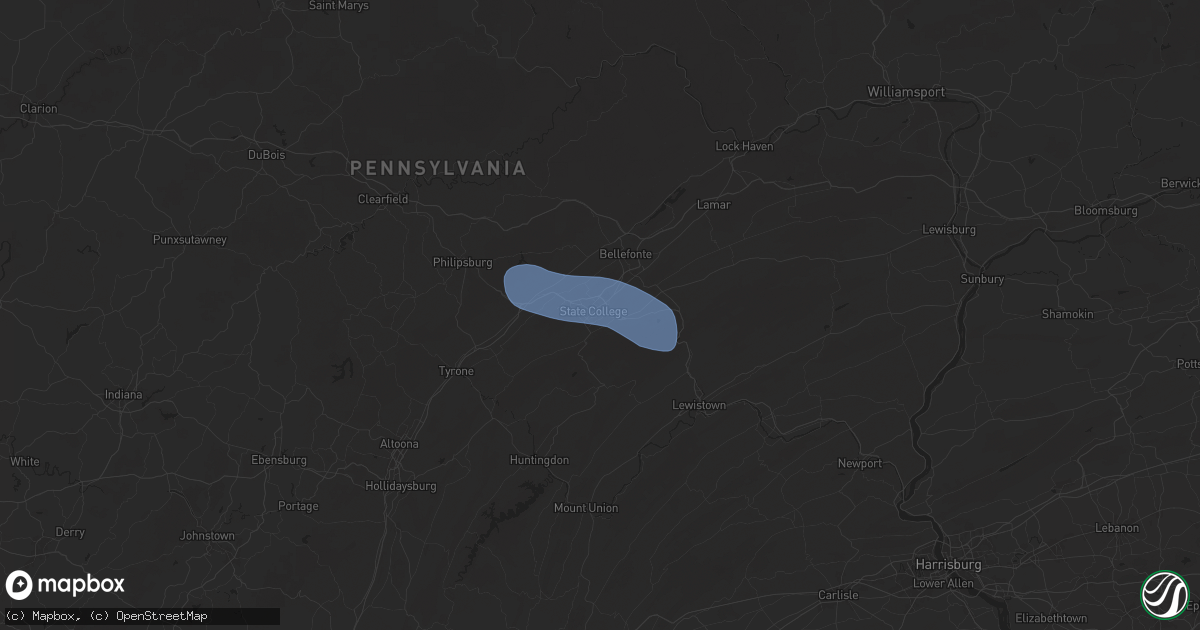 Hail map in State College, PA on April 15, 2025