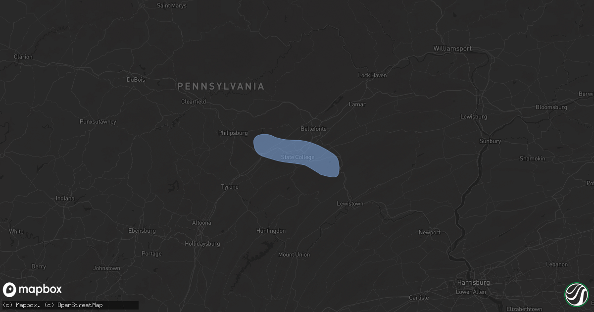 Hail map in University Park, PA on April 15, 2025