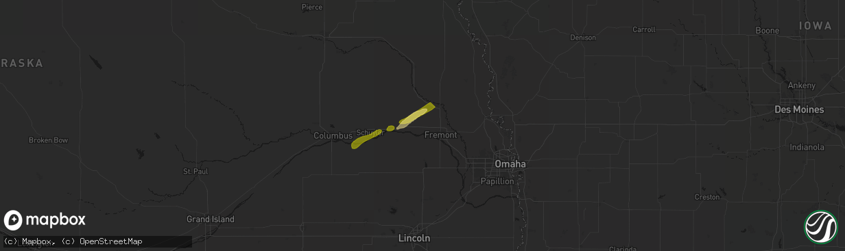 Hail map in Ames, NE on April 15, 2026