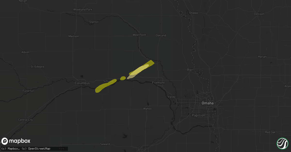 Hail map in Ames, NE on April 15, 2026