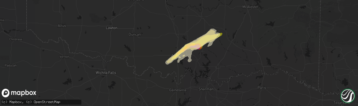 Hail map in Ardmore, OK on April 15, 2026