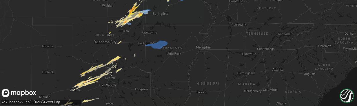Hail map in Arkansas on April 15, 2026