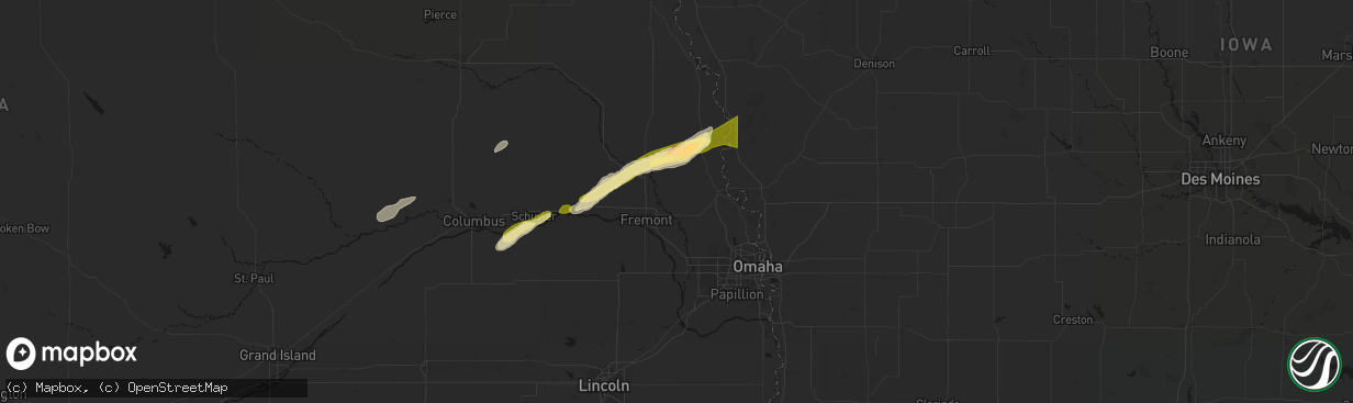 Hail map in Arlington, NE on April 15, 2026