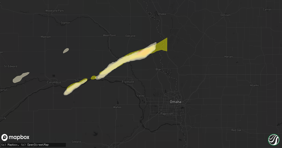 Hail map in Arlington, NE on April 15, 2026