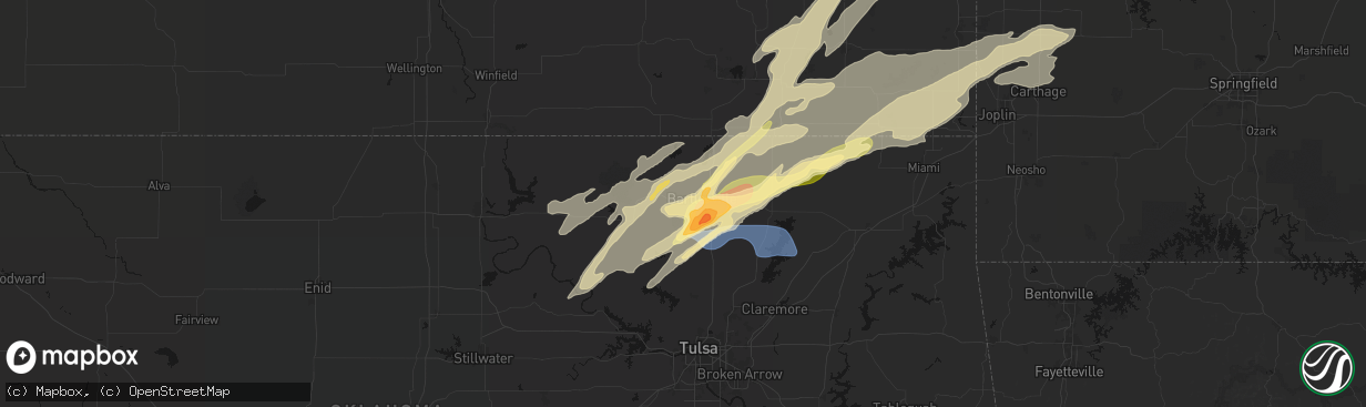 Hail map in Bartlesville, OK on April 15, 2026