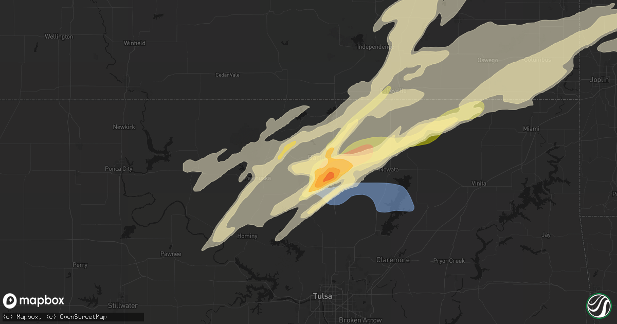 Hail map in Bartlesville, OK on April 15, 2026