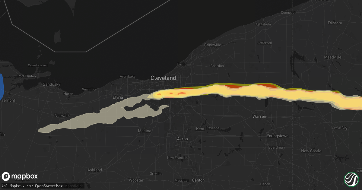 Hail map in Bedford, OH on April 15, 2026