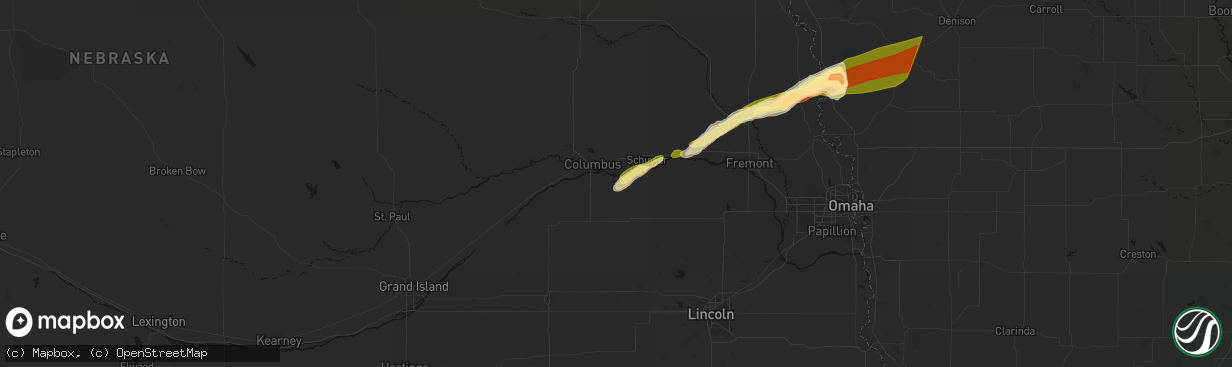 Hail map in Bellwood, NE on April 15, 2026
