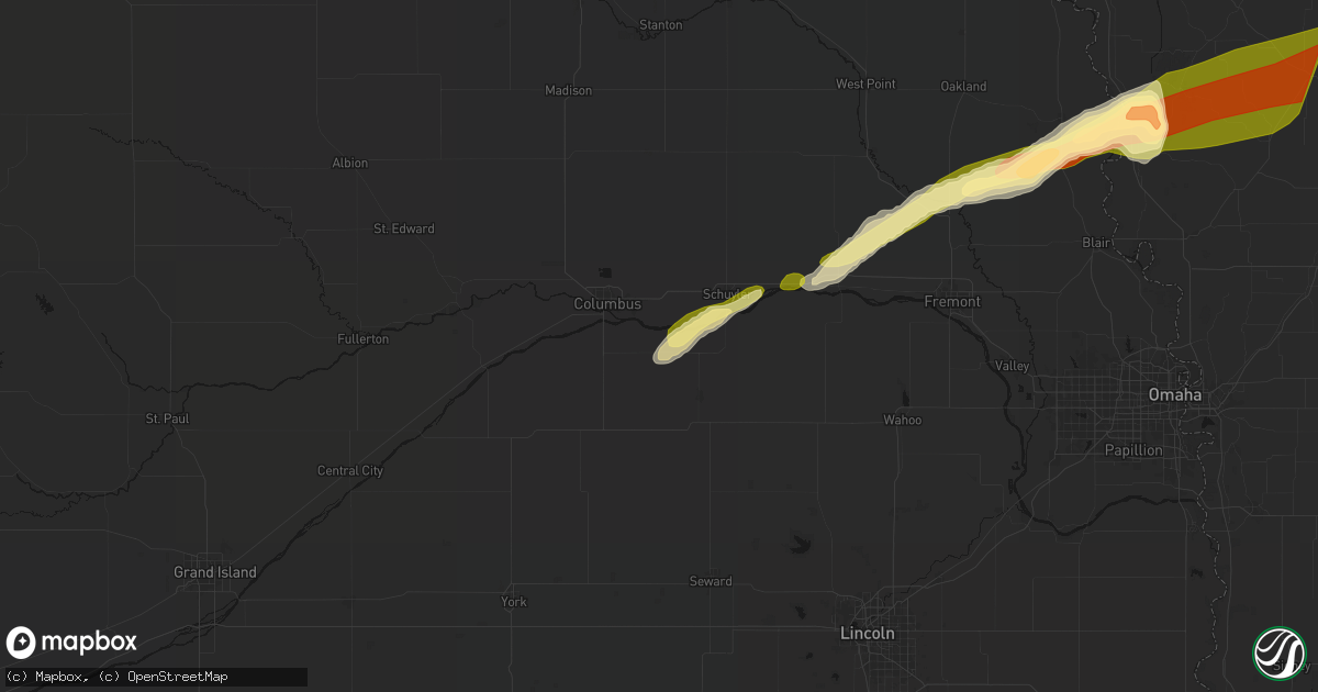 Hail map in Bellwood, NE on April 15, 2026