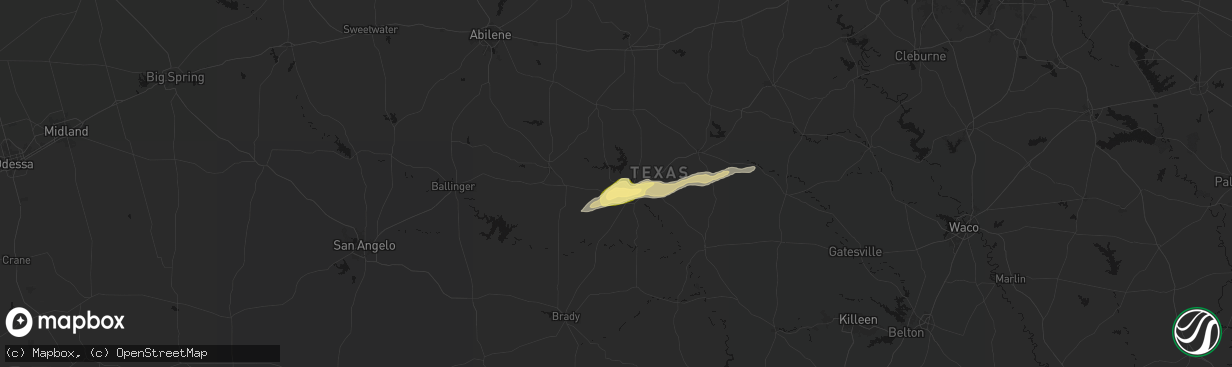 Hail map in Brownwood, TX on April 15, 2026