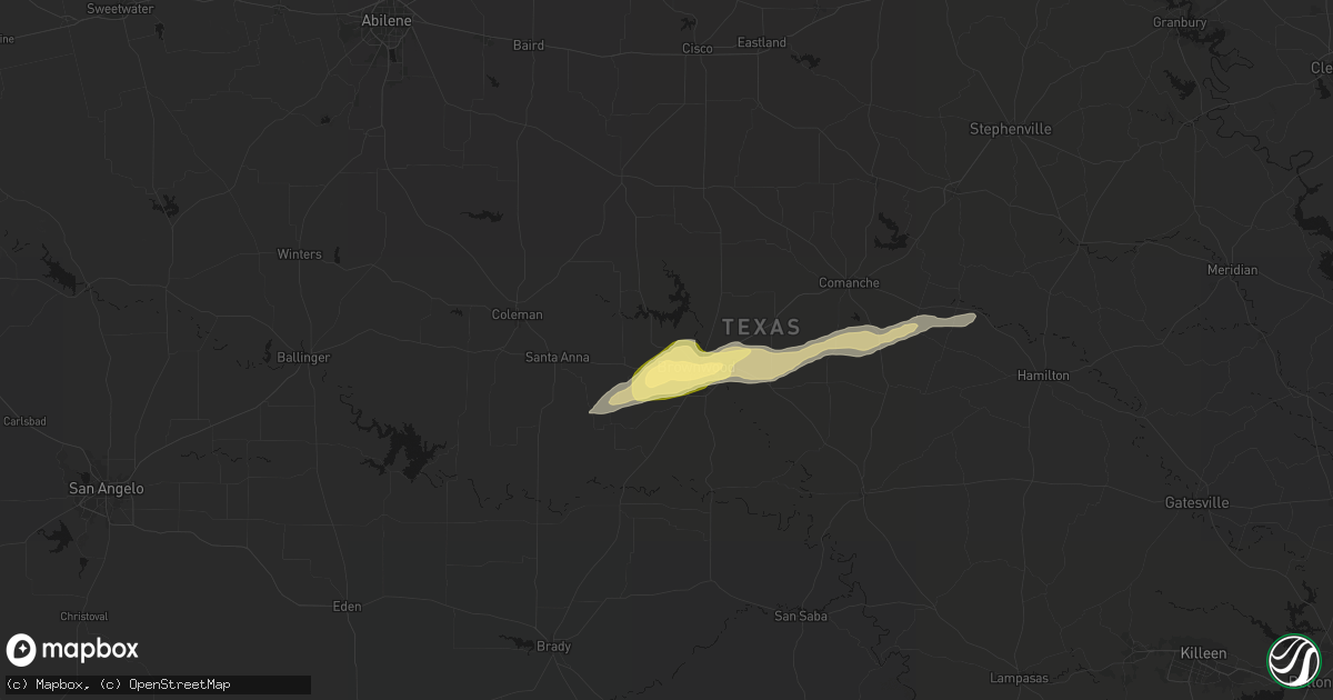 Hail map in Brownwood, TX on April 15, 2026