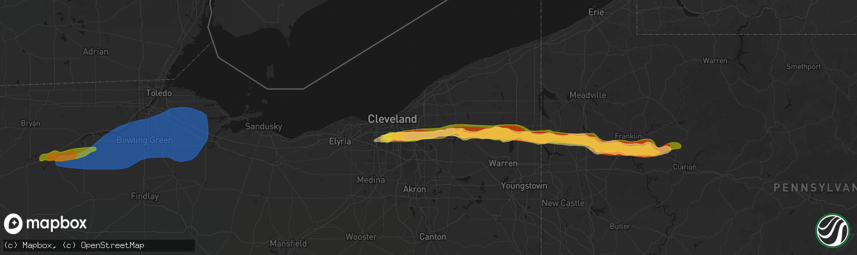 Hail map in Chagrin Falls, OH on April 15, 2026