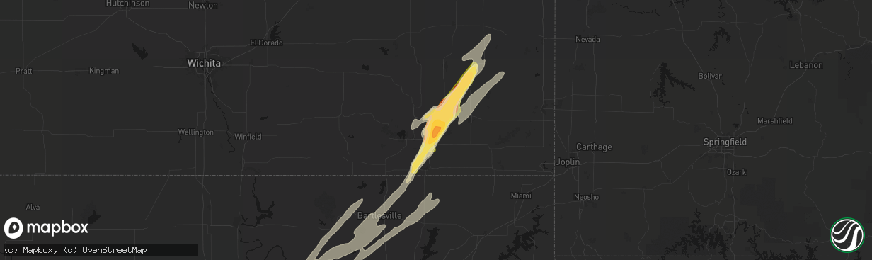 Hail map in Cherryvale, KS on April 15, 2026