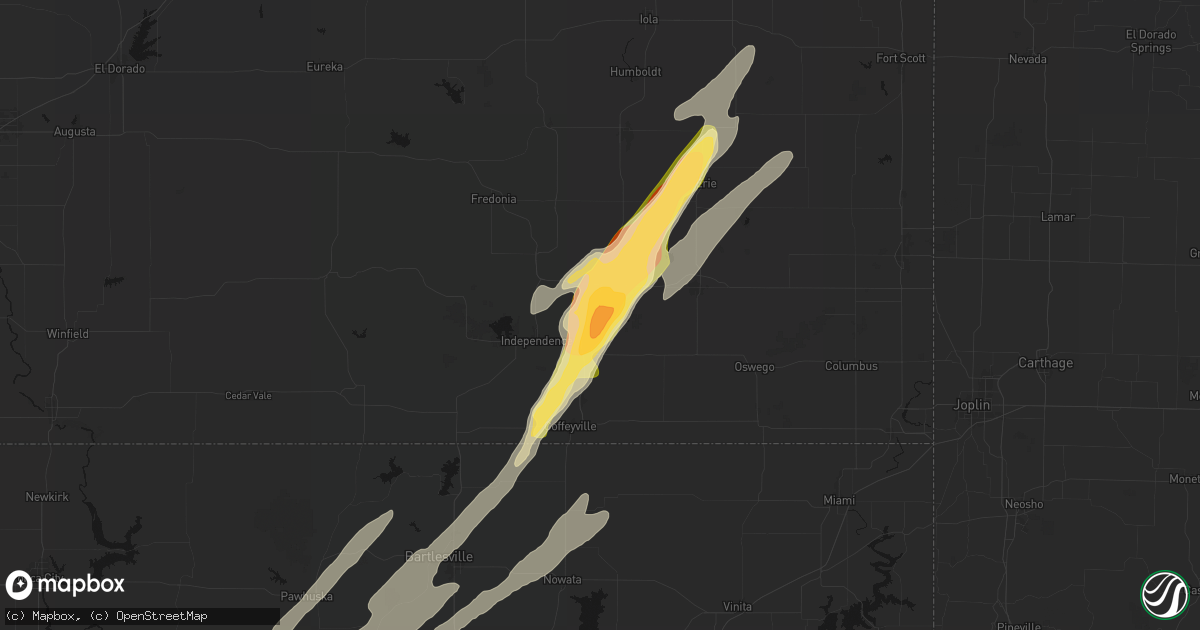 Hail map in Cherryvale, KS on April 15, 2026
