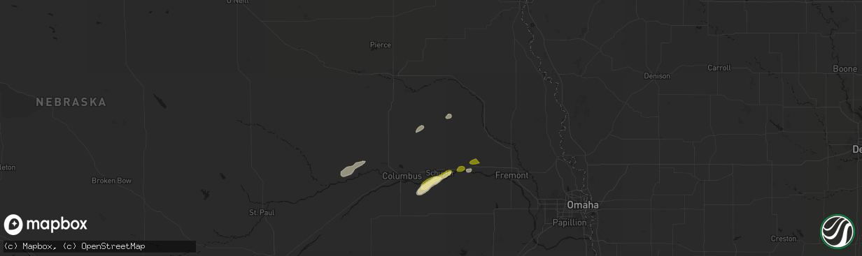 Hail map in Clarkson, NE on April 15, 2026