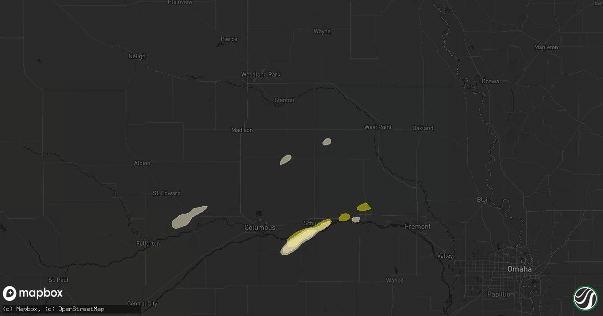 Hail map in Clarkson, NE on April 15, 2026