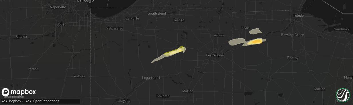 Hail map in Claypool, IN on April 15, 2026