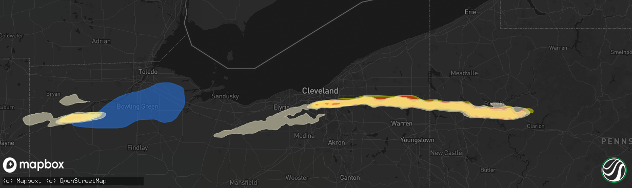 Hail map in Cleveland, OH on April 15, 2026