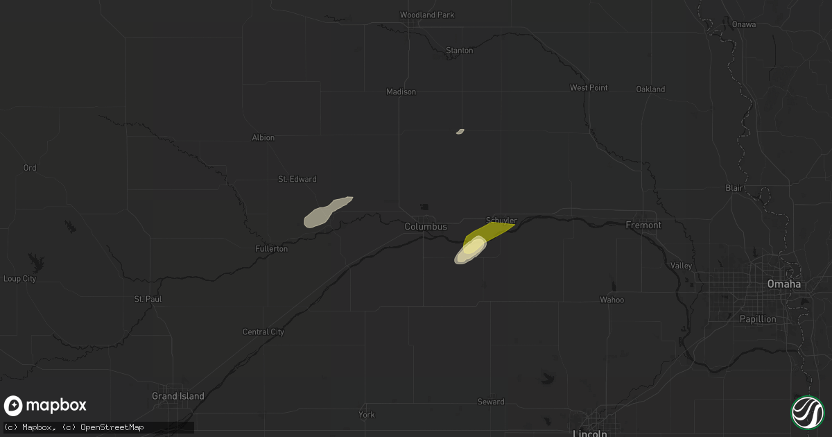 Hail map in Columbus, NE on April 15, 2026