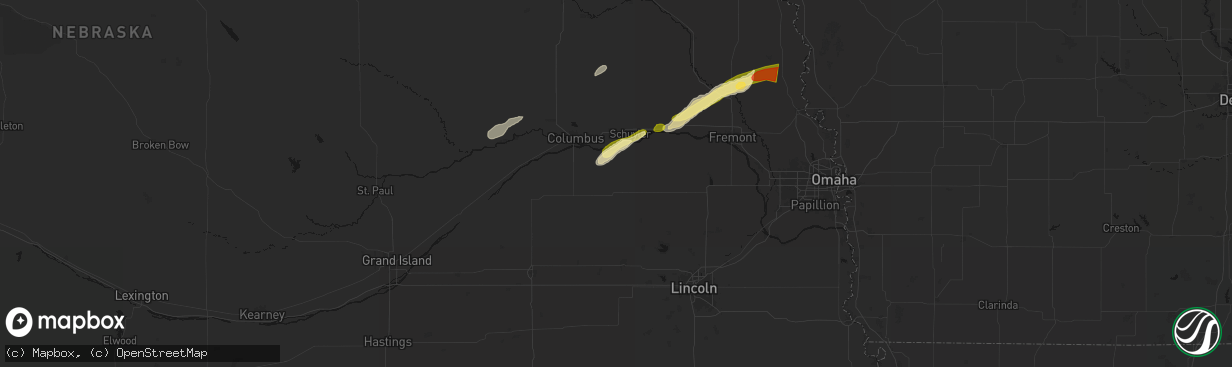 Hail map in David City, NE on April 15, 2026