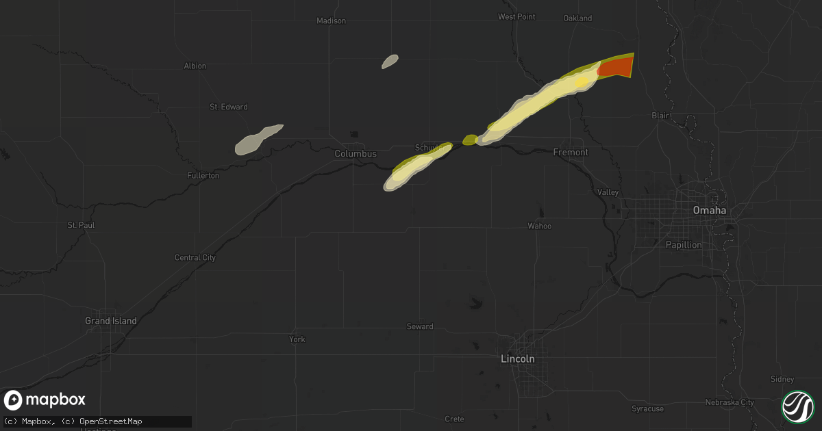Hail map in David City, NE on April 15, 2026