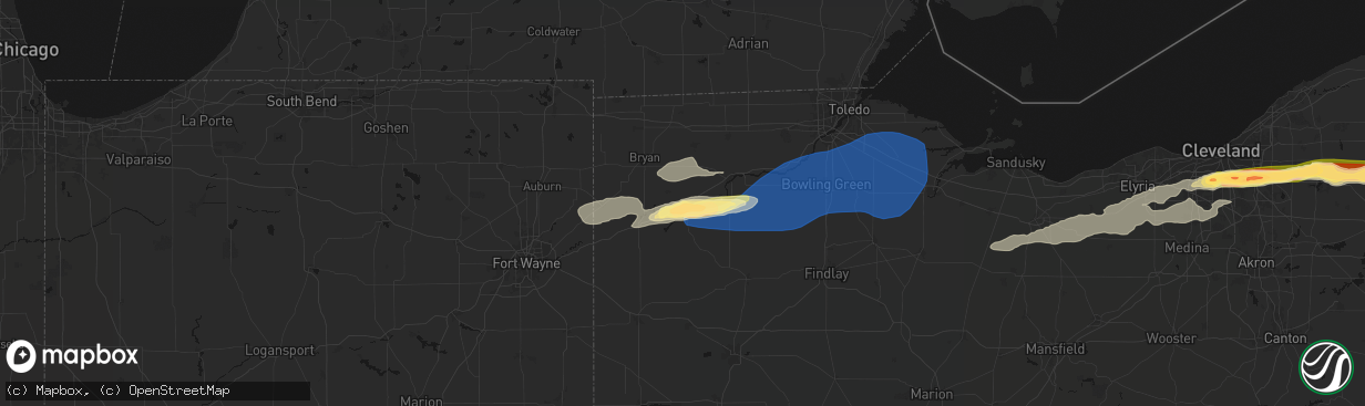 Hail map in Defiance, OH on April 15, 2026