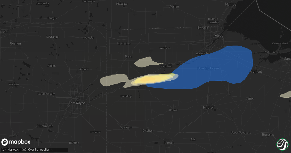 Hail map in Defiance, OH on April 15, 2026