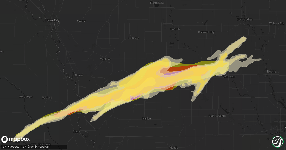 Hail map in Denison, IA on April 15, 2026
