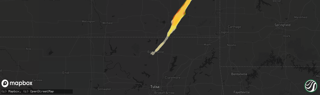 Hail map in Dewey, OK on April 15, 2026