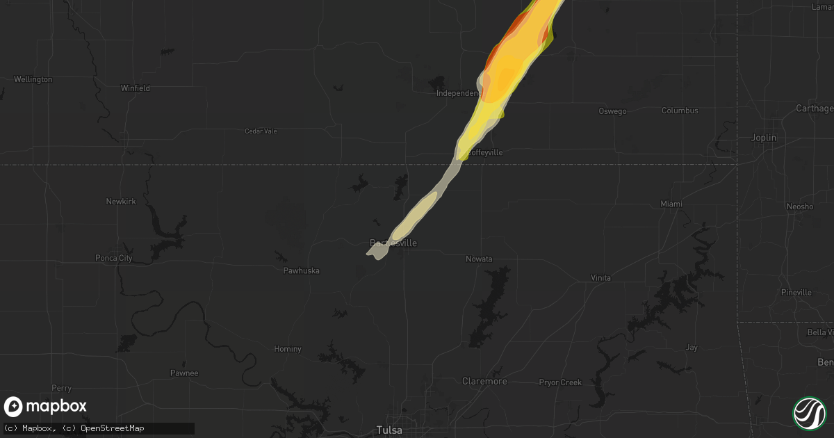 Hail map in Dewey, OK on April 15, 2026