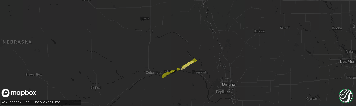 Hail map in Dodge, NE on April 15, 2026