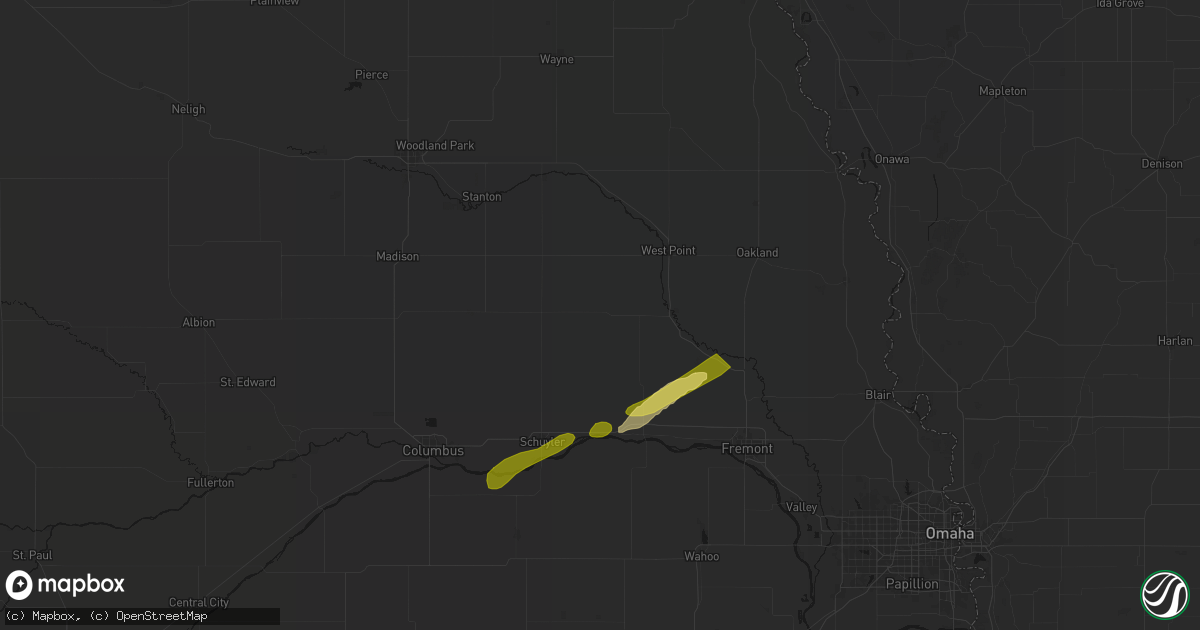 Hail map in Dodge, NE on April 15, 2026