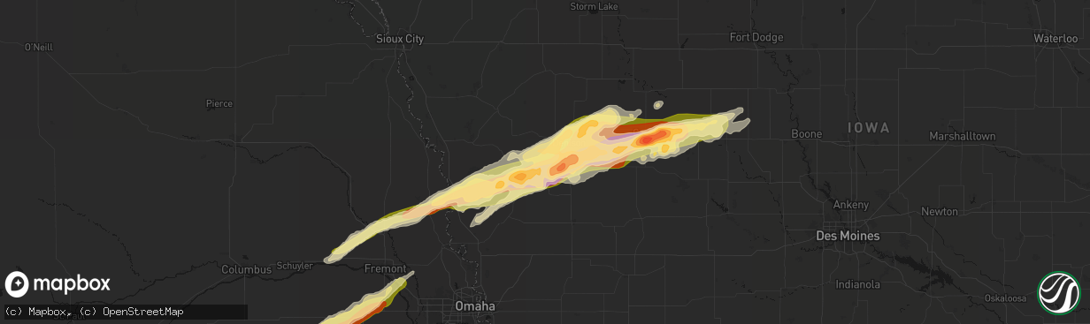 Hail map in Dow City, IA on April 15, 2026