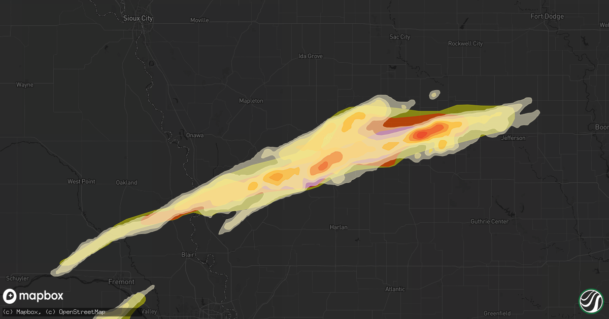 Hail map in Dow City, IA on April 15, 2026