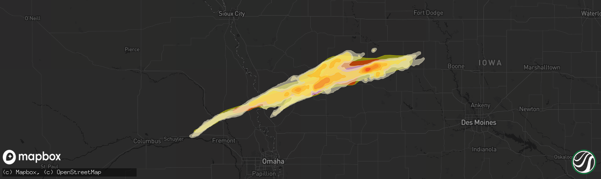 Hail map in Dunlap, IA on April 15, 2026