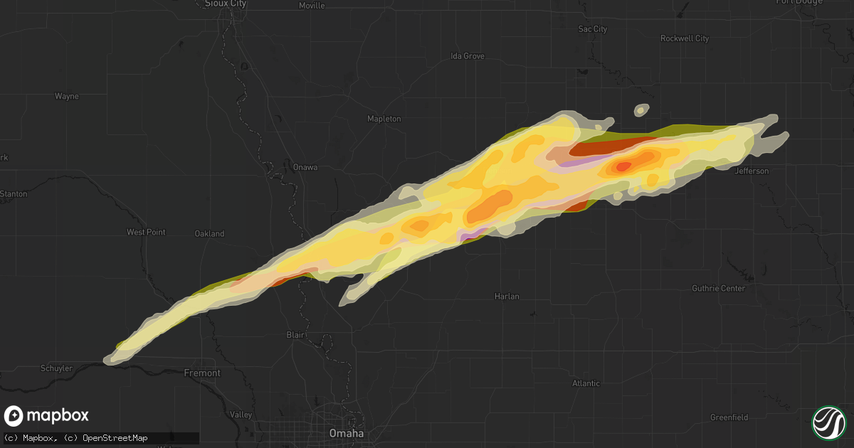 Hail map in Dunlap, IA on April 15, 2026