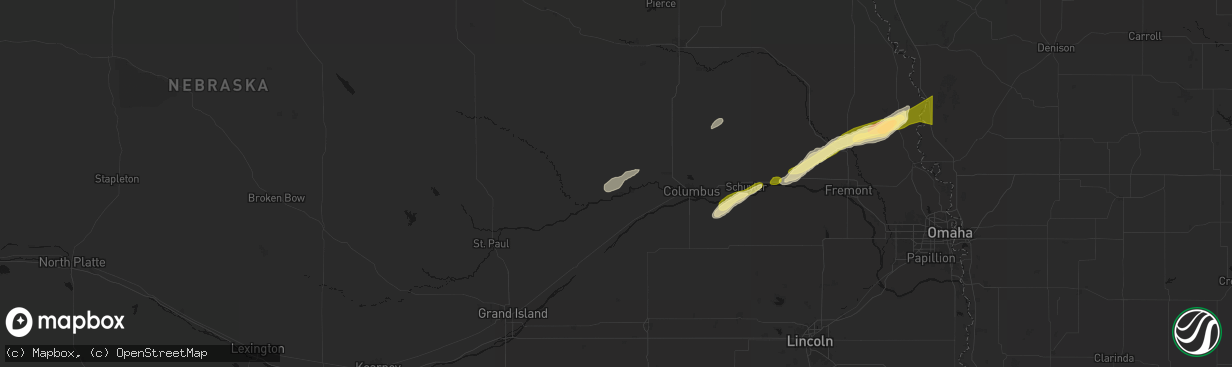 Hail map in Genoa, NE on April 15, 2026