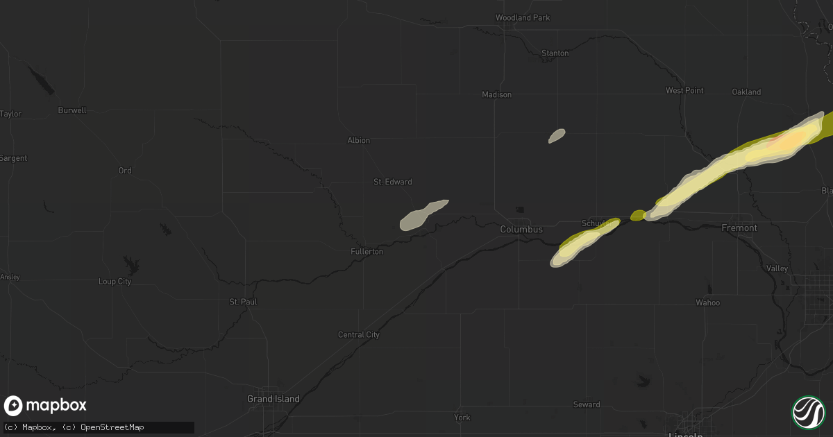 Hail map in Genoa, NE on April 15, 2026